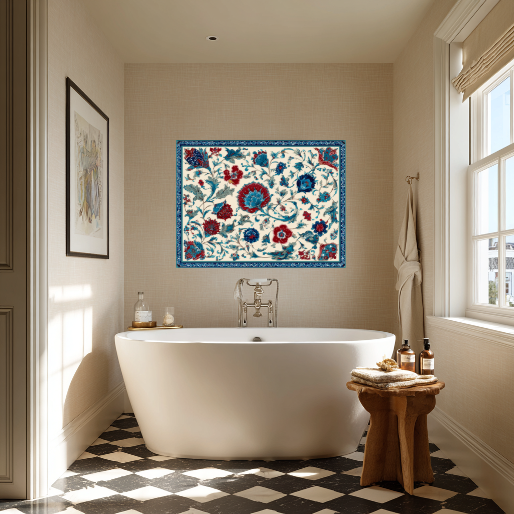 Ottoman Inspired Turkish Glass Backsplash Tile, Decorative Kitchen Splashback, Custom Printed Glass, USA Made
