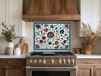 Ottoman Inspired Turkish Glass Backsplash Tile, Decorative Kitchen Splashback, Custom Printed Glass, USA Made