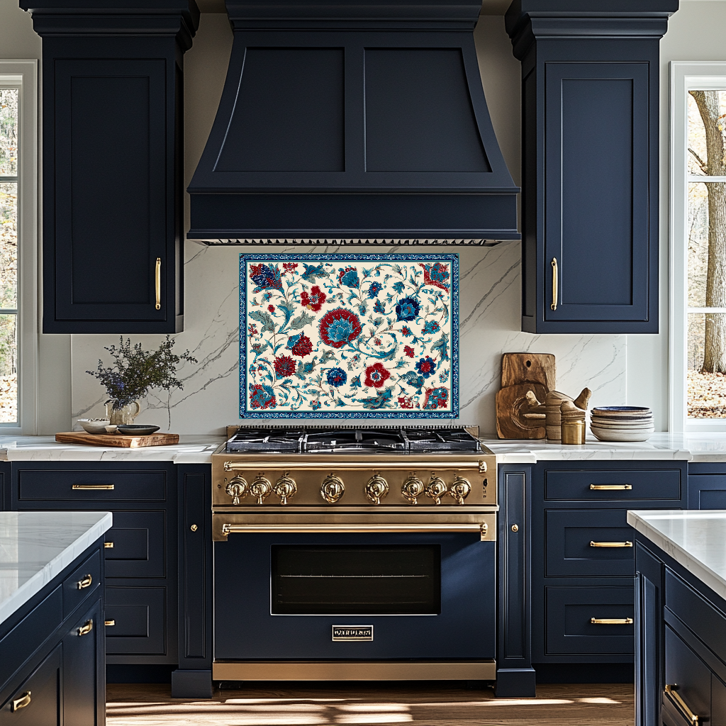 Ottoman Inspired Turkish Glass Backsplash Tile, Decorative Kitchen Splashback, Custom Printed Glass, USA Made
