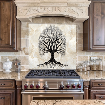 Marble Tree of Life Design Printed Tempered Glass Kitchen Backsplash Splashback Decorative Wall Art Panel for Modern Home Interiors