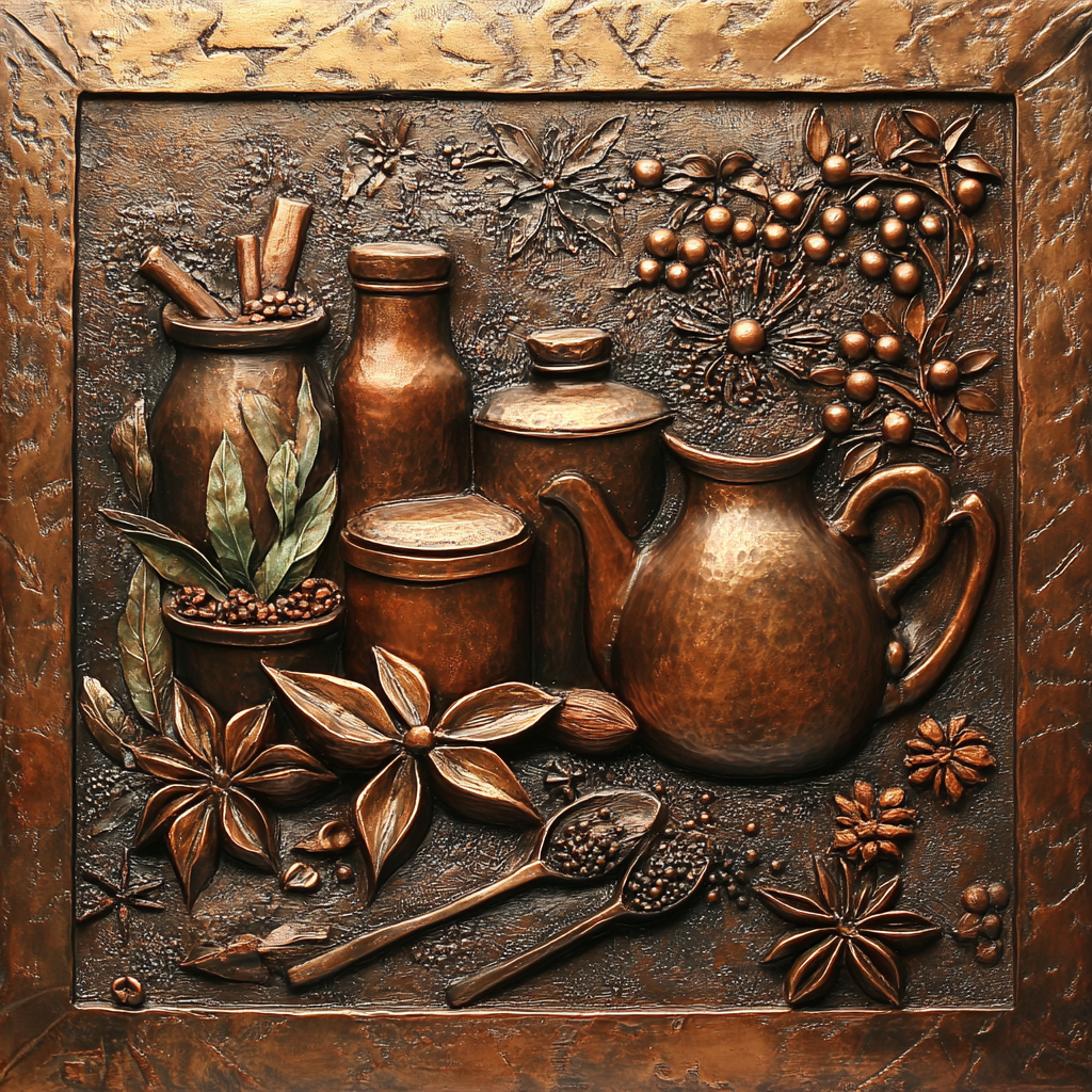 Copper Look Spice Bottles Print One Piece Tempered Glass Kitchen Splashback For Stove Behind, Kitchen Backsplash, Wall Art