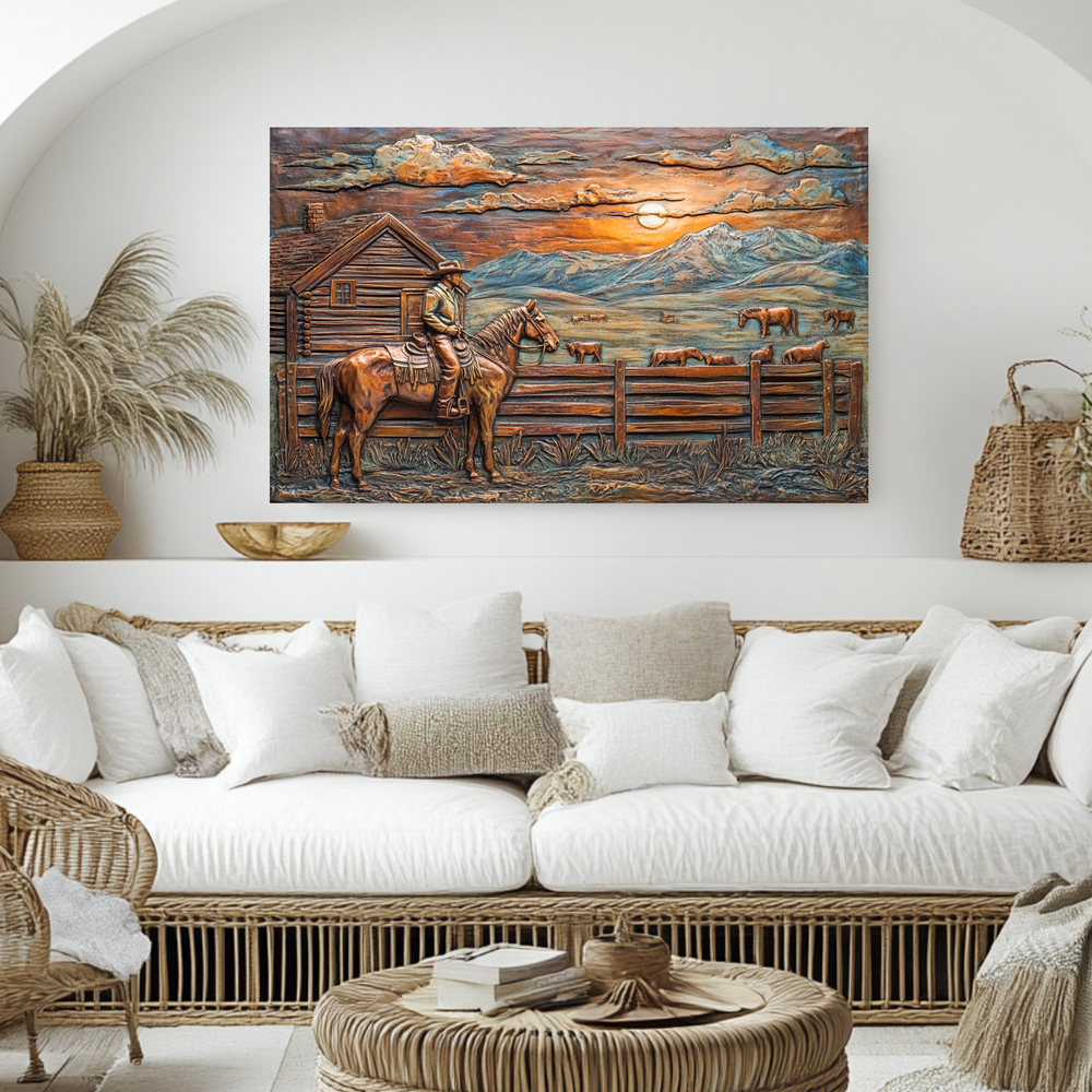 Copper Look Farm House One Piece Tempered Glass Kitchen Splashback For Stove Behind, Kitchen Backsplash, Wall Art