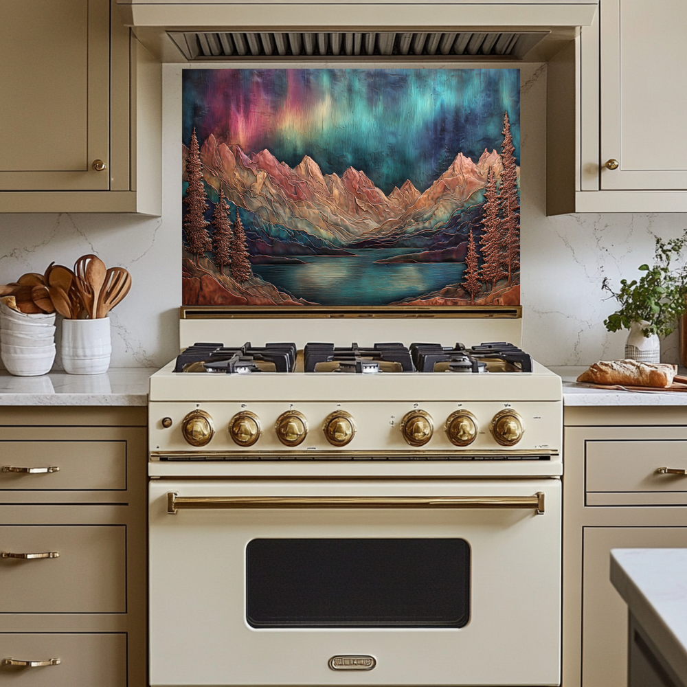 Landscape Design in Copper Look Printed Tempered Glass Kitchen Backsplash Splashback Wall Art Panel