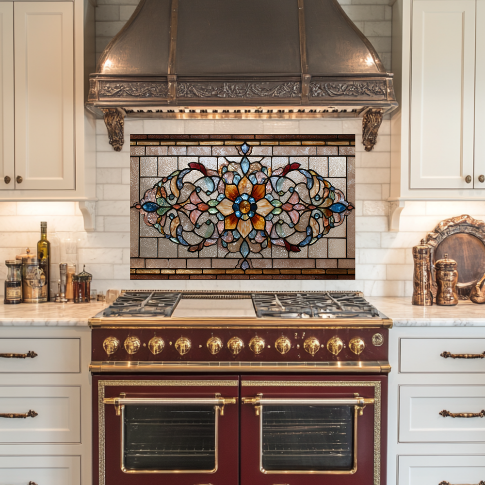 Kitchen Glass Backsplash with Stained Glass Style Design, UV Printed Tempered Glass Panel, Timeless Home Wall Art
