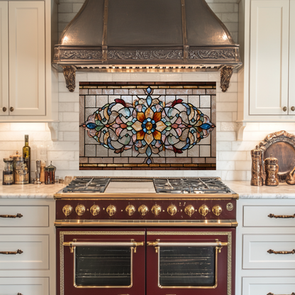 Kitchen Glass Backsplash with Stained Glass Style Design, UV Printed Tempered Glass Panel, Timeless Home Wall Art