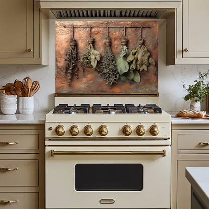 Dried Herbs and Spices Hanging Design Printed Tempered Glass Kitchen Backsplash Splashback Decorative Wall Panel, Modern Rustic Home Decor