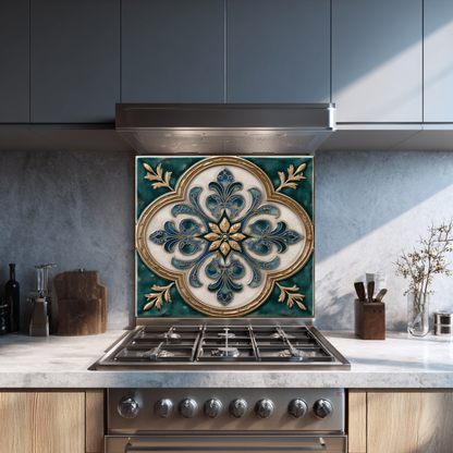 Emerald Glass Backsplash, Ottoman Tile Look Tempered Glass Kitchen Splashback For Stove Behind, Copper Look Backsplash, Oven Backsplashes