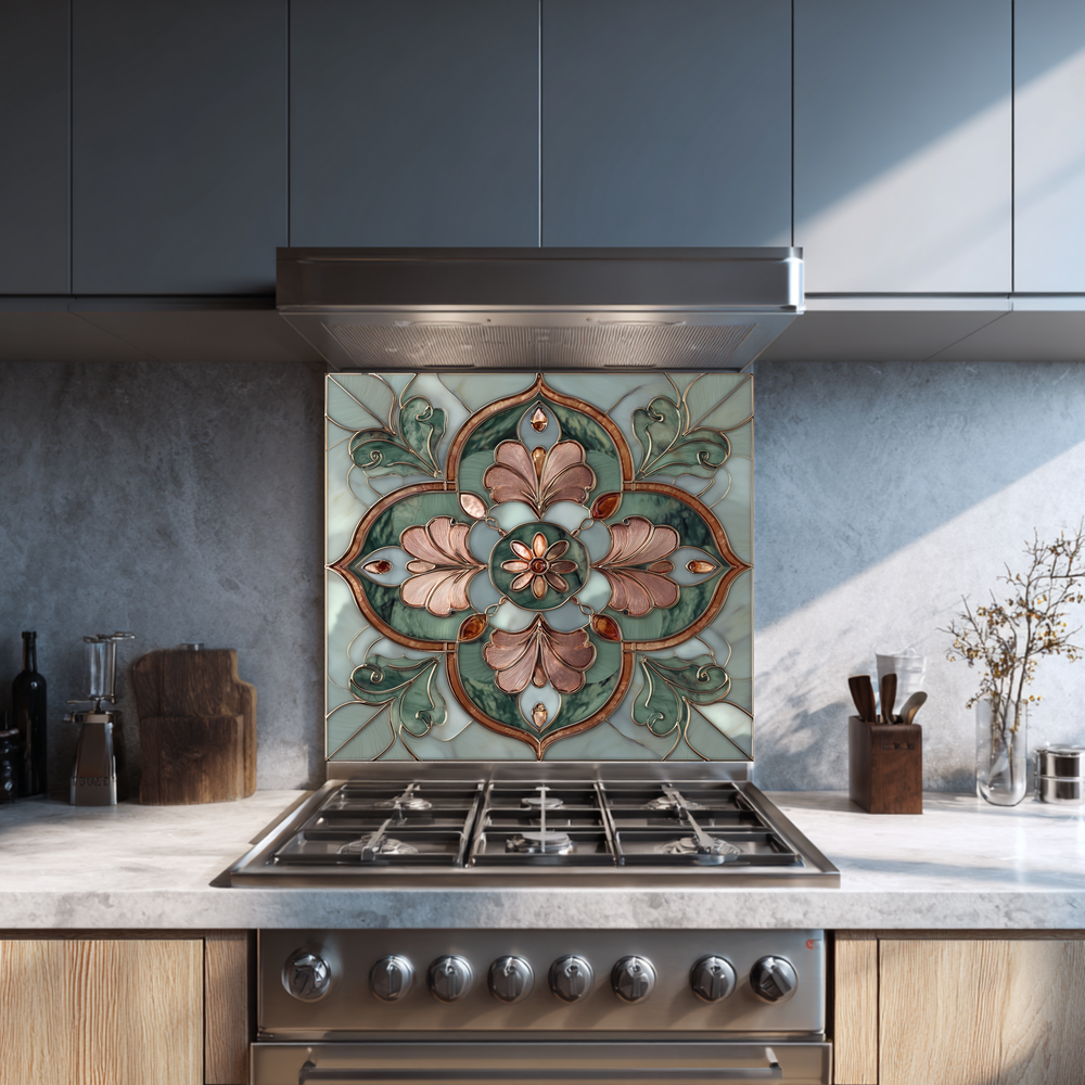 Green Glass Backsplash, Ottoman Tile Look Tempered Glass Kitchen Splashback For Stove Behind, Copper Look Backsplash, Oven Backsplashes