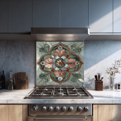 Green Glass Backsplash, Ottoman Tile Look Tempered Glass Kitchen Splashback For Stove Behind, Copper Look Backsplash, Oven Backsplashes