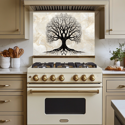 Marble Tree of Life Design Printed Tempered Glass Kitchen Backsplash Splashback Decorative Wall Art Panel for Modern Home Interiors