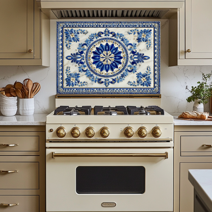 Turkish Tile Pattern Glass Backsplash Panel, Tempered Glass Wall Art, Traditional Anatolian Design, Elegant Kitchen Decor, Stove Protector