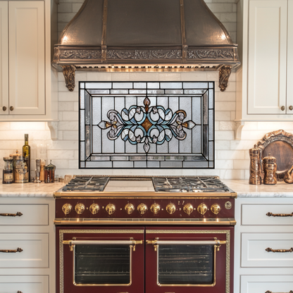 Classic Stained Look Glass Style Backsplash Panel, Tempered Glass Wall Art, Timeless Color Design, Elegant Kitchen Decor, Stove Protector