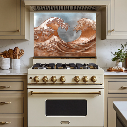 Copper Look Ocean Wave Glass Backsplash • Coastal Wall Art Panel • Artistic Blue Water Kitchen Decor • Textured Inspired Ocean Tile