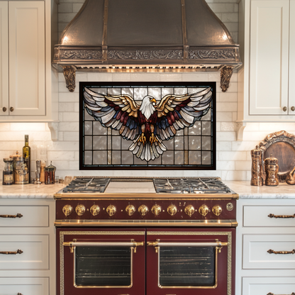 Stained Glass Style Eagle Glass Backsplash Panel, UV Printed Tempered Kitchen Wall Art, Nature Inspired Theme Decorative Glass Tile