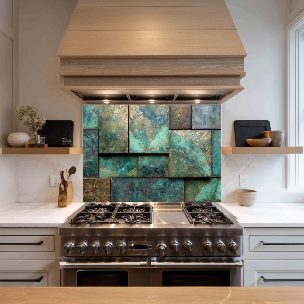 Rustic Copper Tile Glass Backsplash, Antique Style Kitchen Wall Panel, Vintage Farmhouse Glass Tile, Warm Metallic Home Decor