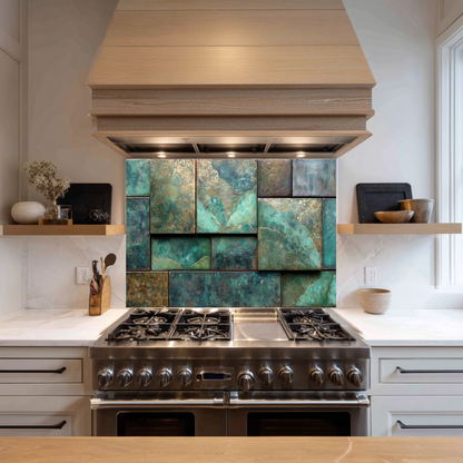 Rustic Copper Tile Glass Backsplash, Antique Style Kitchen Wall Panel, Vintage Farmhouse Glass Tile, Warm Metallic Home Decor