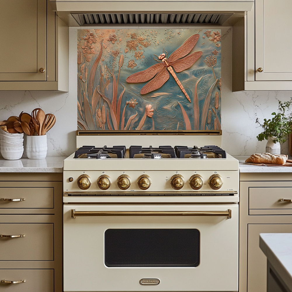 Elegant Dragonfly Glass Backsplash • Decorative Kitchen Panel • Modern Nature Wall Art • Sophisticated Home Accent