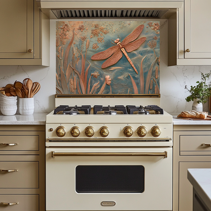 Elegant Dragonfly Glass Backsplash • Decorative Kitchen Panel • Modern Nature Wall Art • Sophisticated Home Accent