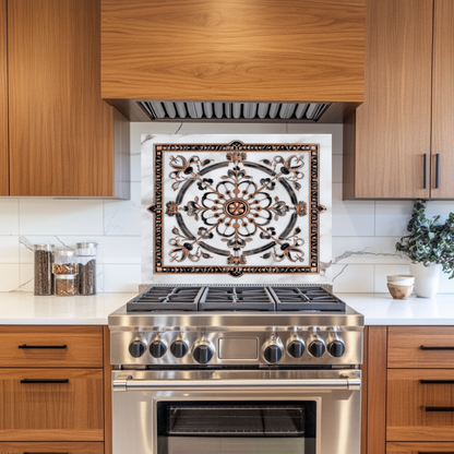 Made in USA Glass Backsplash, Pattern Tile Look One Piece Tempered Glass Kitchen Splashback For Stove Behind, Marble Look Backsplash