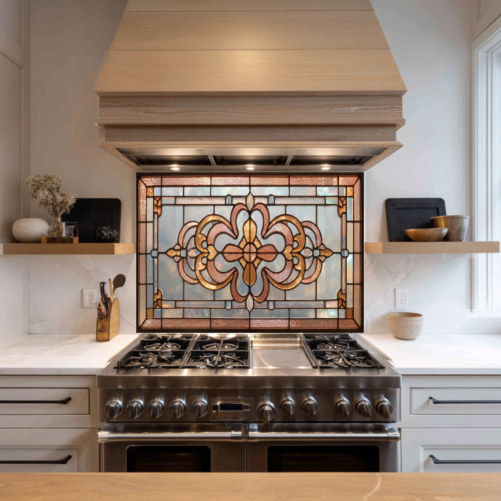 Classic Stained Glass Look Backsplash Panel, Tempered Glass Wall Art, Timeless Color Design, Elegant Kitchen Decor, Stove Protector
