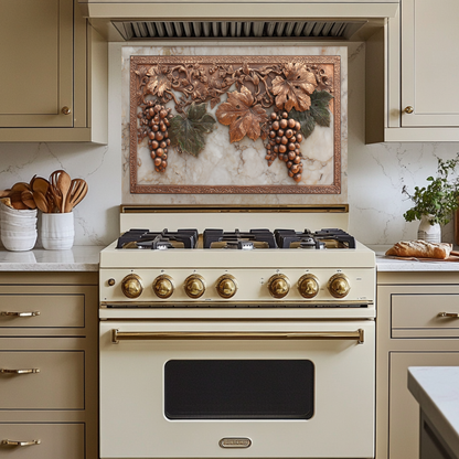Copper Grape and Vine on Marble Design Printed Tempered Glass Kitchen Backsplash Splashback Decorative Wall Panel for Modern Home Decor