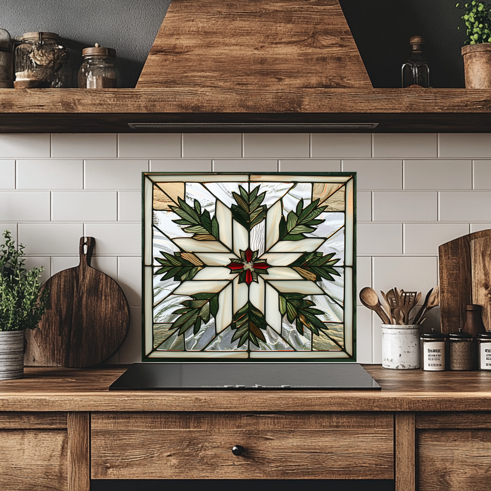 Stained Glass Leaves Kitchen Backsplash • Nature Inspired Glass Panel with Leaf Motifs • Heat-Resistant Glass for Stove Behind