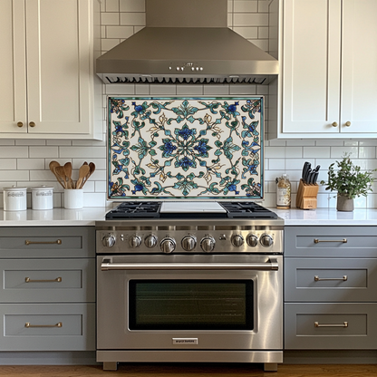 Ceramic Painting Look One Piece Tempered Glass Kitchen Splashback For Stove Behind, Kitchen Backsplash, Wall Art