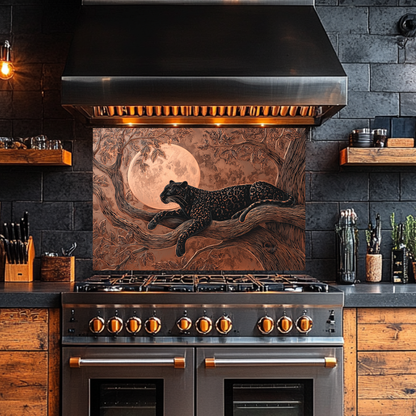 Copper Leopard Nature Glass Backsplash Panel, Tempered Glass Wall Art, Wild Jungle Rustic Kitchen Decor, Animal Print Stove Protector