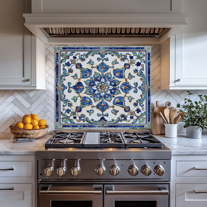 Ottoman Patterns One Piece Tempered Glass Kitchen Splashback For Stove Behind, Kitchen Backsplash, Wall Art