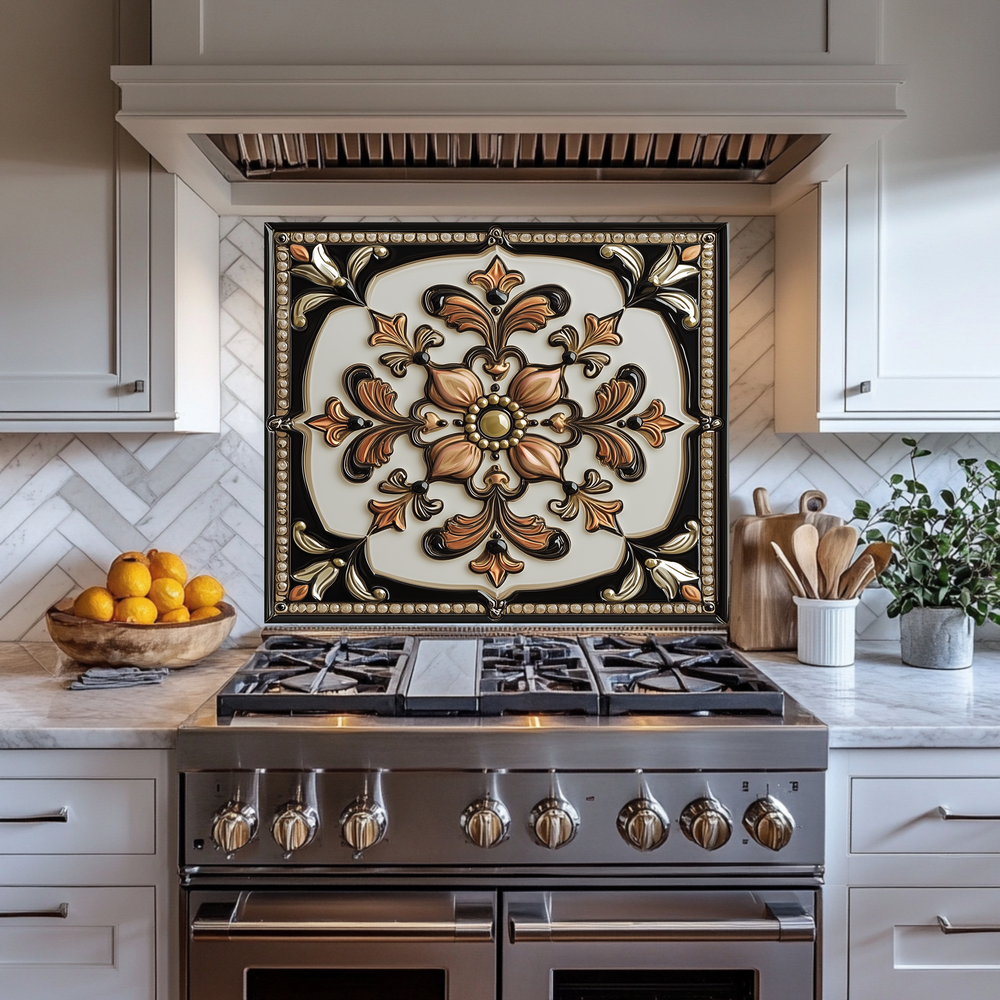 Glass Backsplash, Pattern Tile Look One Piece Tempered Glass Kitchen Splashback For Stove Behind, Marble Look Backsplash, Kitchen Backsplash