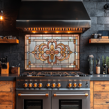 Classic Stained Glass Look Backsplash Panel, Tempered Glass Wall Art, Timeless Color Design, Elegant Kitchen Decor, Stove Protector