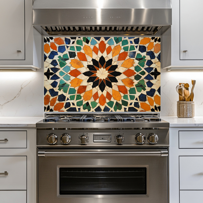 Colored Stone Flooring Look One Piece Tempered Glass Kitchen Splashback For Stove Behind, Kitchen Backsplash, Wall Art