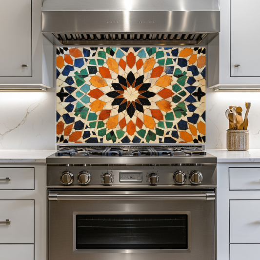 Colored Stone Flooring Look One Piece Tempered Glass Kitchen Splashback For Stove Behind, Kitchen Backsplash, Wall Art