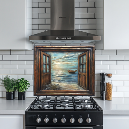 Wooden Window Prints One Piece Tempered Glass Kitchen Splashback For Stove Behind, Kitchen Backsplash, Wall Art