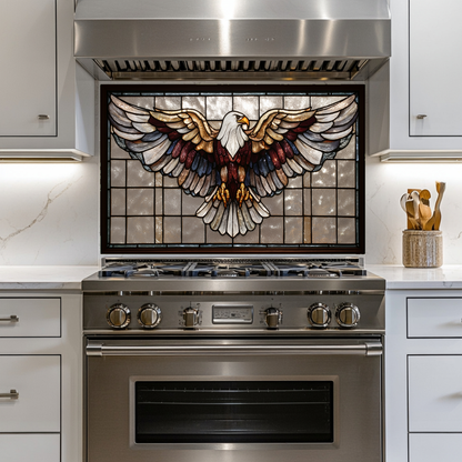 Stained Glass Style Eagle Glass Backsplash Panel, UV Printed Tempered Kitchen Wall Art, Nature Inspired Theme Decorative Glass Tile