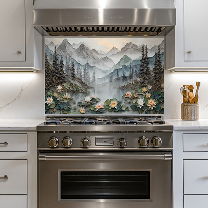 Made in USA, Floral Landscape Glass Backsplash & Wall Art – Pine Tree Splashback