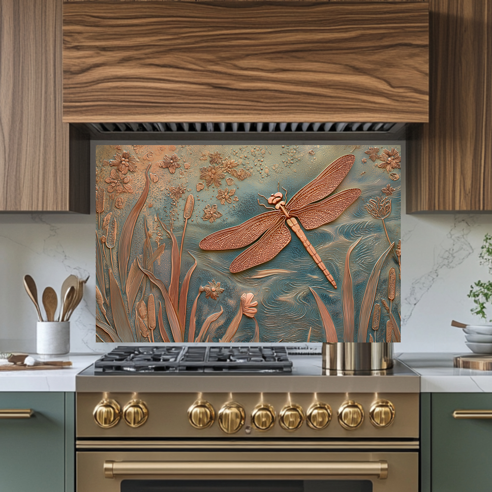 Elegant Dragonfly Glass Backsplash • Decorative Kitchen Panel • Modern Nature Wall Art • Sophisticated Home Accent