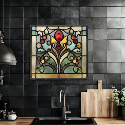 Stained Glass One Piece Tempered Glass Kitchen Splashback For Stove Behind, Kitchen Backsplash, Wall Art