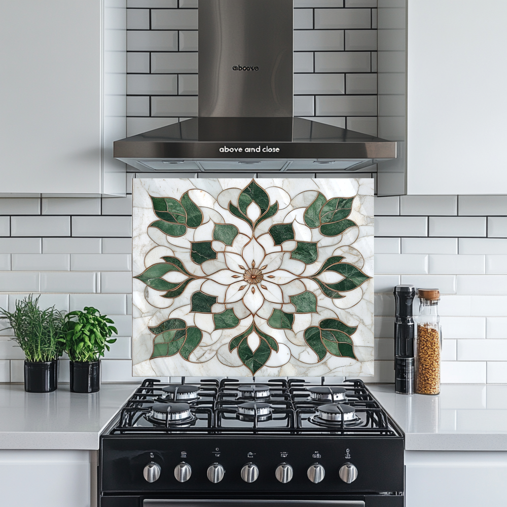 Marble Look One Piece Tempered Glass Kitchen Splashback For Stove Behind, Kitchen Backsplash