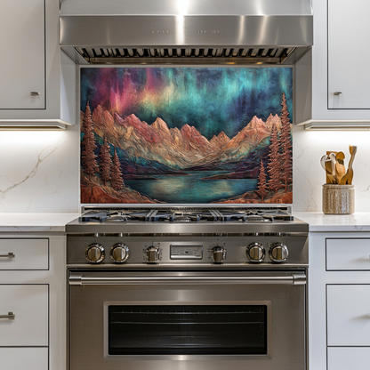 Landscape Design in Copper Look Printed Tempered Glass Kitchen Backsplash Splashback Wall Art Panel