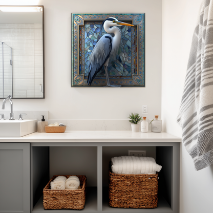 Blue Heron Glass Backsplash, Tempered Glass Wall Art Panel, Coastal Bird Kitchen Backsplash, Modern Wildlife Glass Splashback Decor