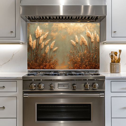 Rustic Pampas Kitchen Glass • Neutral Wall Panel • Boho Inspired Decor • Modern Nature Accent • Kitchen Wall Art
