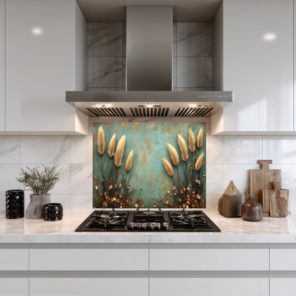 Rustic Pampas Kitchen Glass • Neutral Wall Panel • Boho Inspired Decor • Modern Nature Accent • Kitchen Wall Art