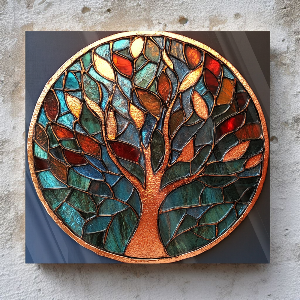 Life of Tree Stained Glass Look One Piece Tempered Glass Kitchen Splashback For Stove Behind, Kitchen Backsplash, Kitchen Backsplash, Wall Art