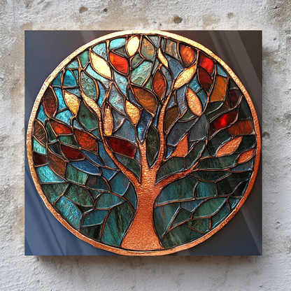 Life of Tree Stained Glass Look One Piece Tempered Glass Kitchen Splashback For Stove Behind, Kitchen Backsplash, Kitchen Backsplash, Wall Art