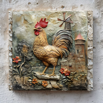 Cockerel Themed One Piece Tempered Glass Kitchen Splashback For Stove Behind, Kitchen Backsplash, Kitchen Backsplash, Wall Art