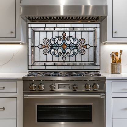 Classic Stained Look Glass Style Backsplash Panel, Tempered Glass Wall Art, Timeless Color Design, Elegant Kitchen Decor, Stove Protector