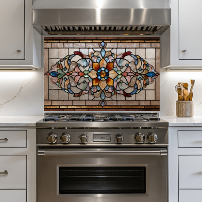 Kitchen Glass Backsplash with Stained Glass Style Design, UV Printed Tempered Glass Panel, Timeless Home Wall Art