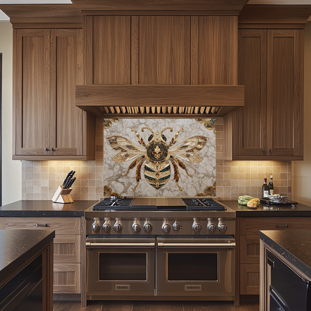 Magnificent Bee Print One Piece Tempered Glass Kitchen Splashback For Stove Behind, Kitchen Backsplash, Wall Art
