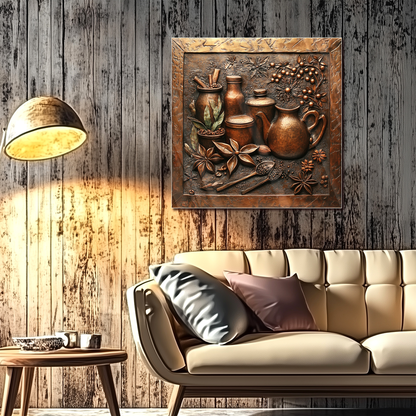 Copper Look Spice Bottles Print One Piece Tempered Glass Kitchen Splashback For Stove Behind, Kitchen Backsplash, Wall Art